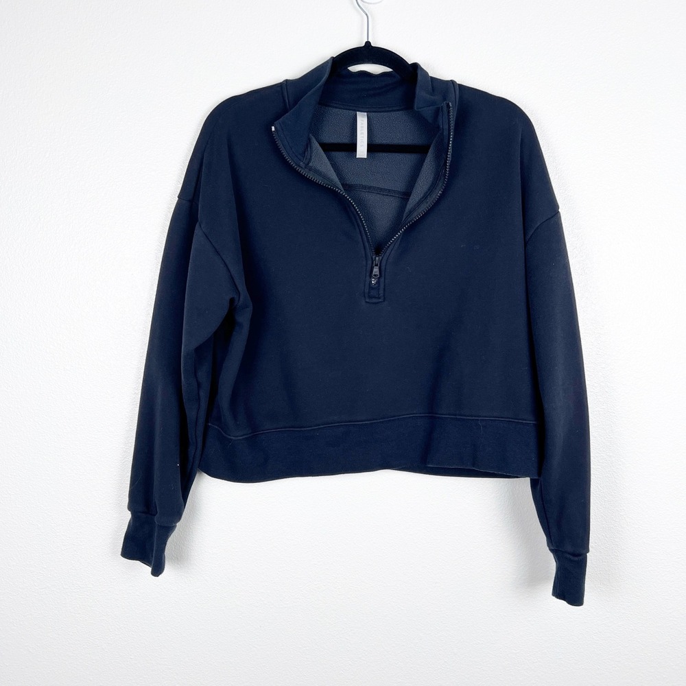 Fabletics Womens Cropped 1/4 Zip Pullover‎ Black Sweatshirt LS2149972-0001 Sz M